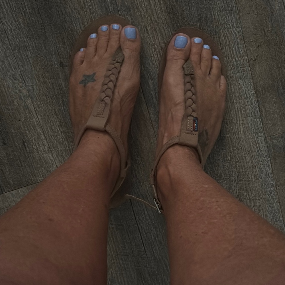 Rainbow Braided Sandals in Brown